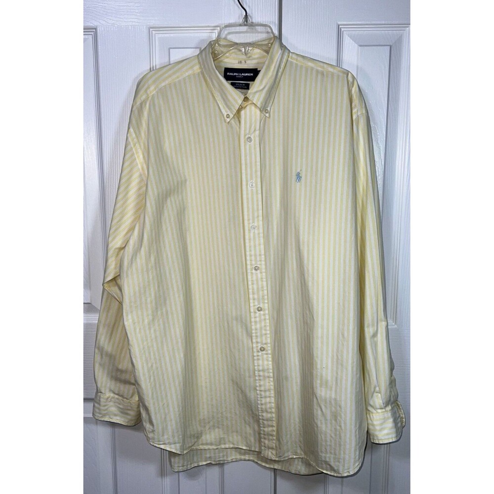 Ralph Lauren Golf Tilden Button Down Shirt White Yellow Stripe Long Sleeve XL